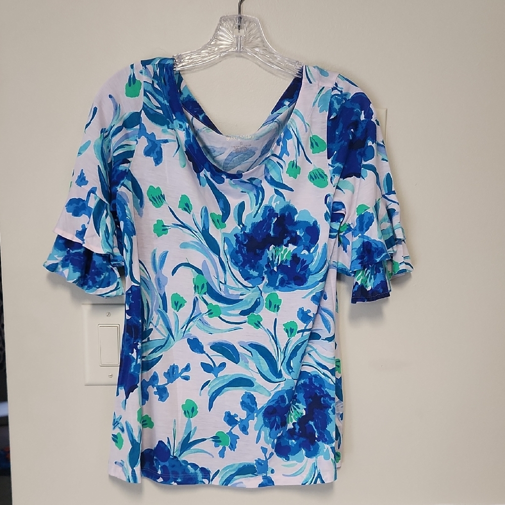 Lilly Pulitzer Blue and Green Floral Blouse